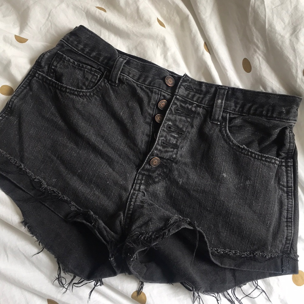 High Waisted Black Denim Shorts